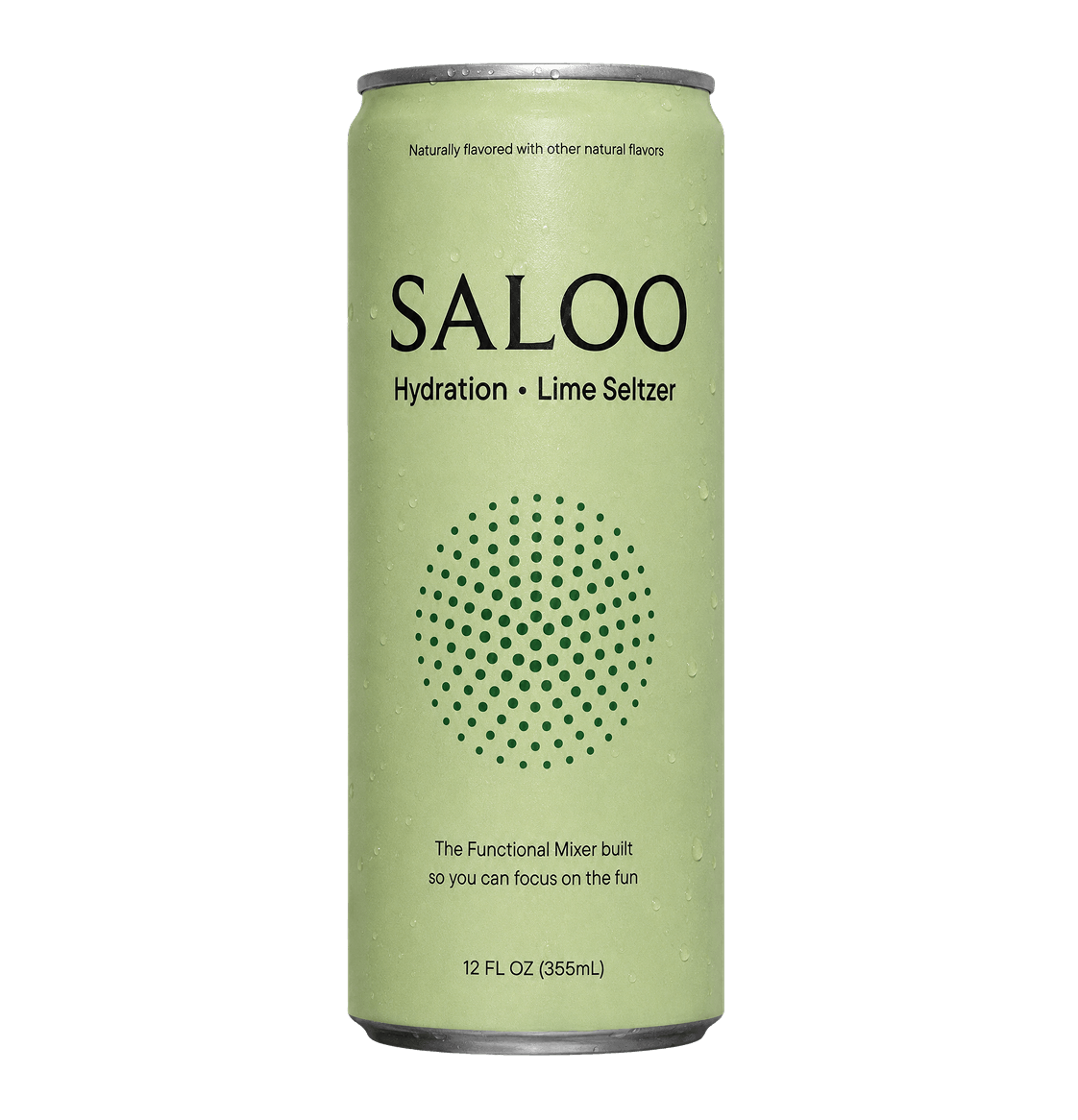 A 12 fl oz can of Saloo Hydration Lime Seltzer