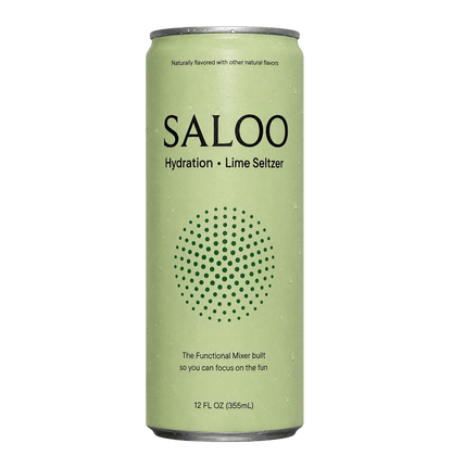 A 12 fl oz can of Saloo Hydration Lime Seltzer