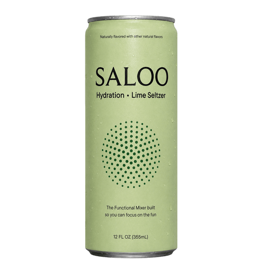 A 12 fl oz can of Saloo Hydration Lime Seltzer