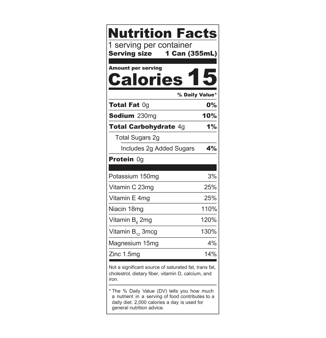 Nutrition Facts for one 355 mL can