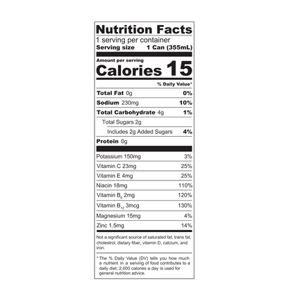 Nutrition Facts for one 355 mL can